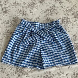 Chic Blue Checkered High Waist Women's Shorts